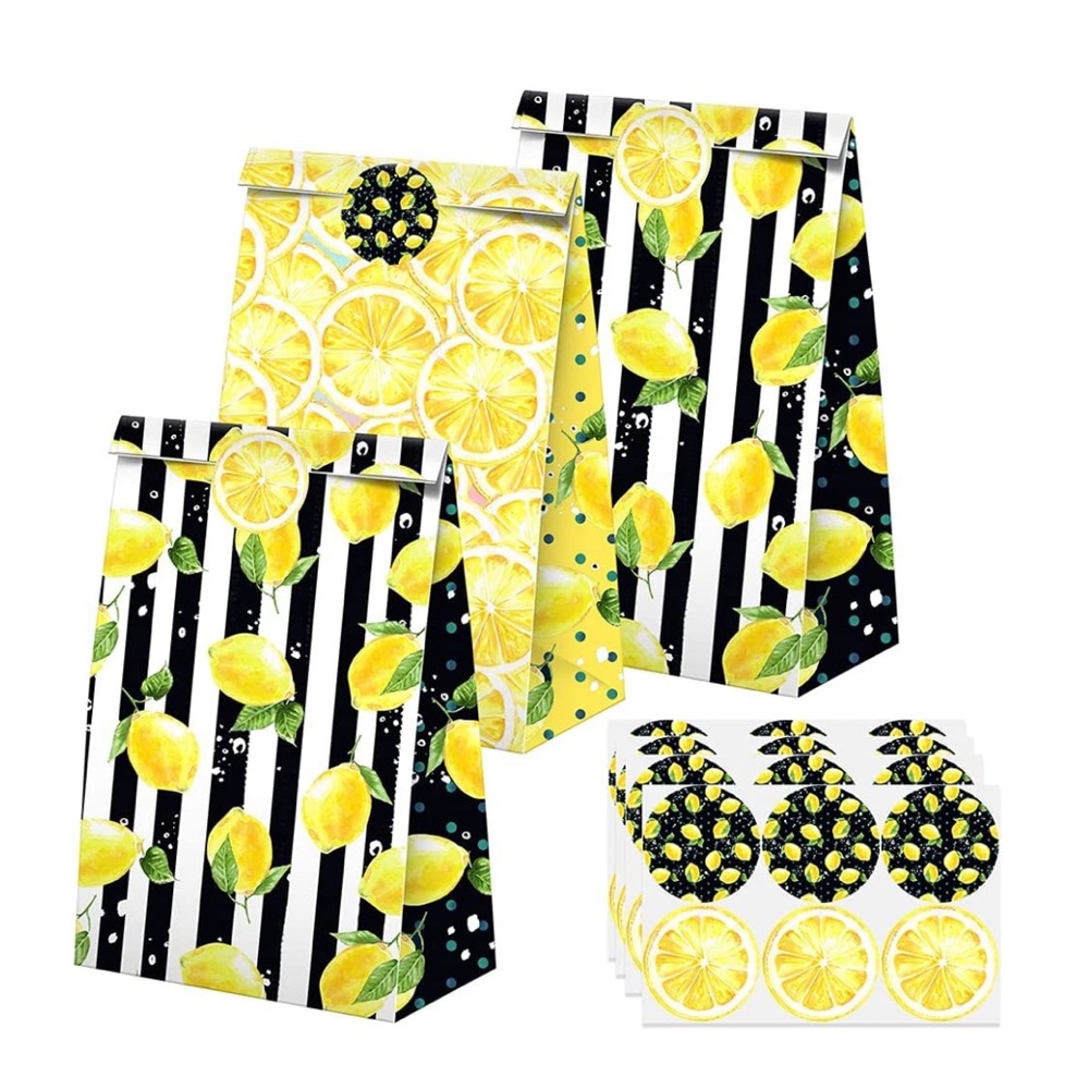 Lemon Party Favors Candy Gift Bags with Stickers, 24 ct